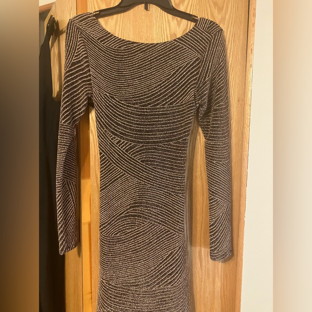 $80 Altar’d State glitter gold & black cocktail party mini dress. Very fun. S M